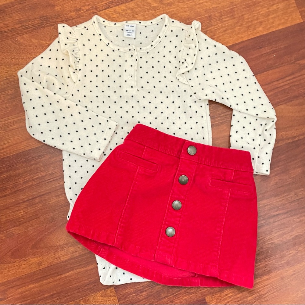Old Navy Red/Polka Dot Long Sleeve Onesie & Mini Skirt Set Size 18-24mo
